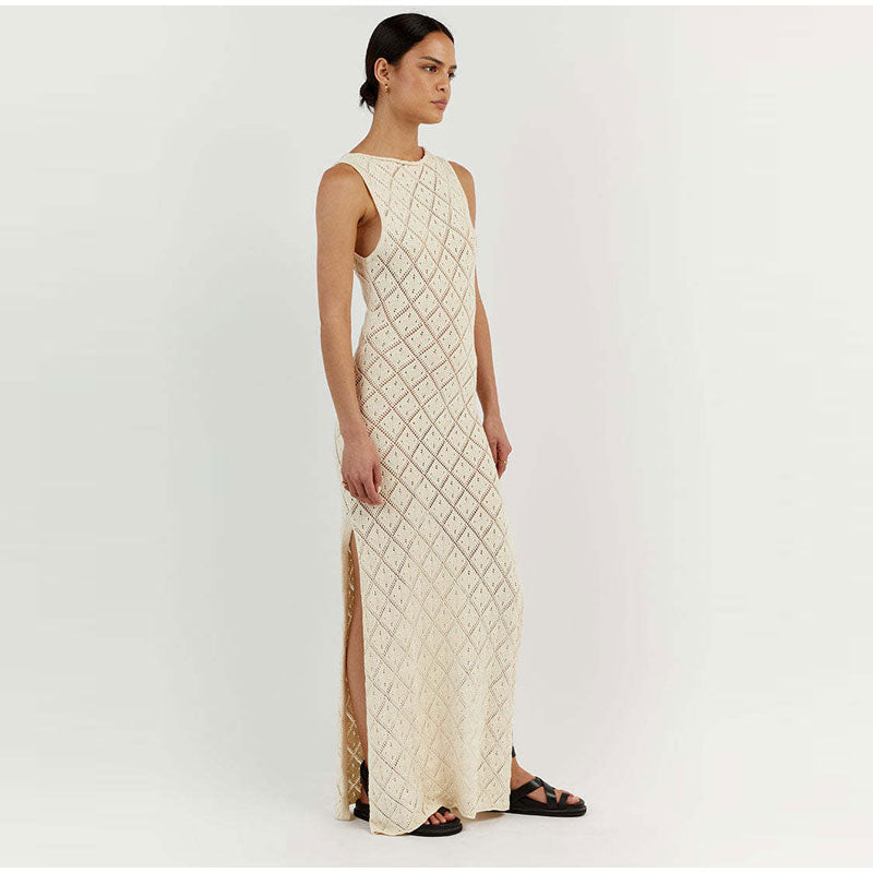 Apricot Knitted Sleeveless Midi Dress