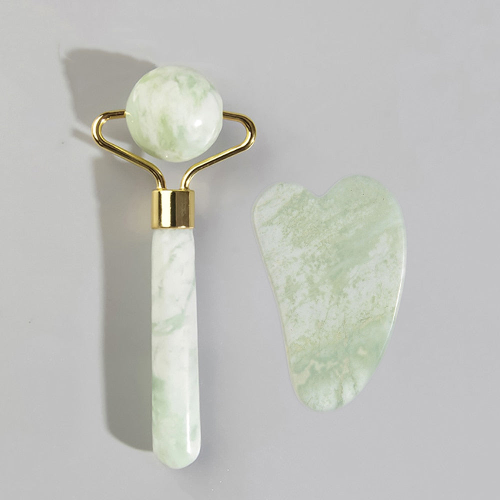 Natural Jade Face Roller Gua Sha Scraper Set