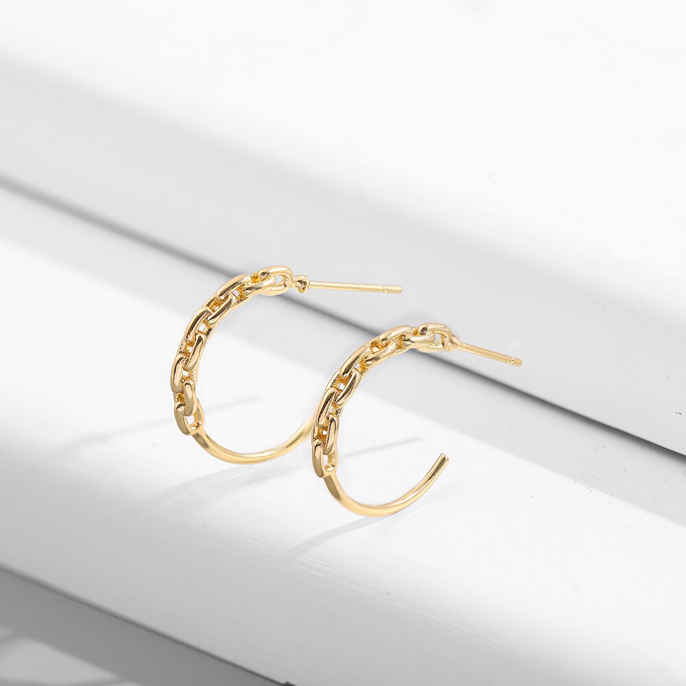 Gold Link Chain Hoops Earrings