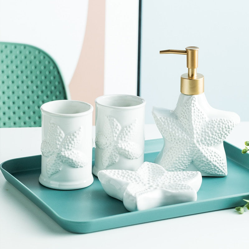 Ceramic Starfish Shell Bathroom Storage Set