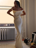 Spaghetti StrapBackless Satin Slip Maxi Dress