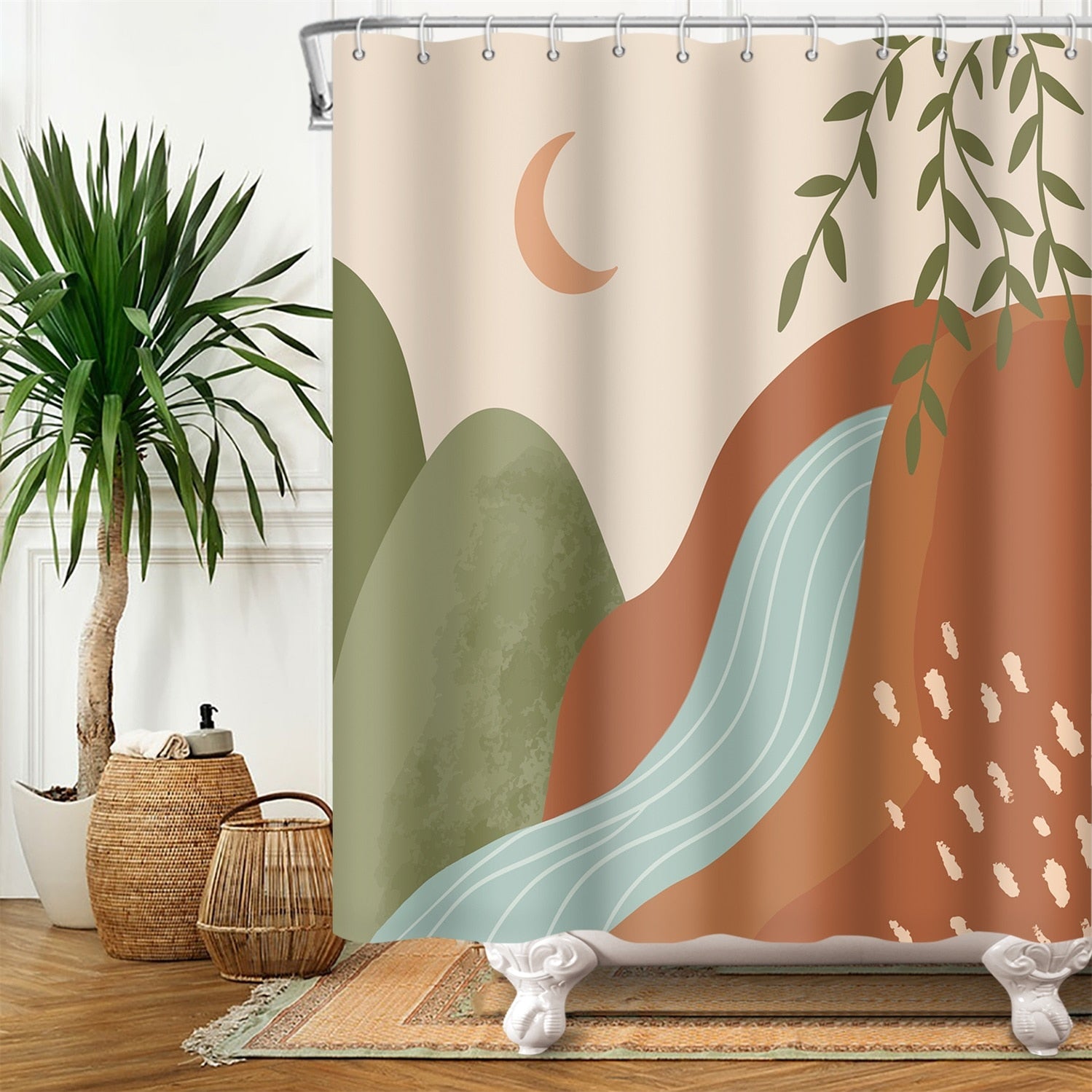 Moon Abstract Art Boho Shower Curtain