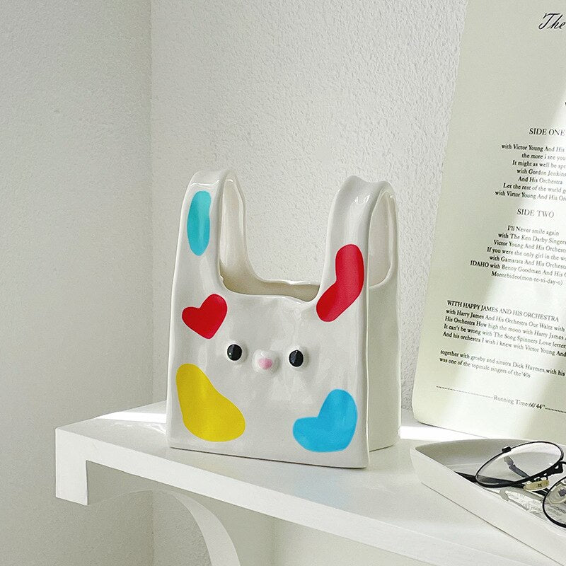 Small Hand Painted Bag Flower Vases Ceramic