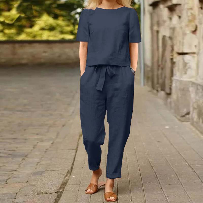 Blue Navy Cotton Two Piece Suit