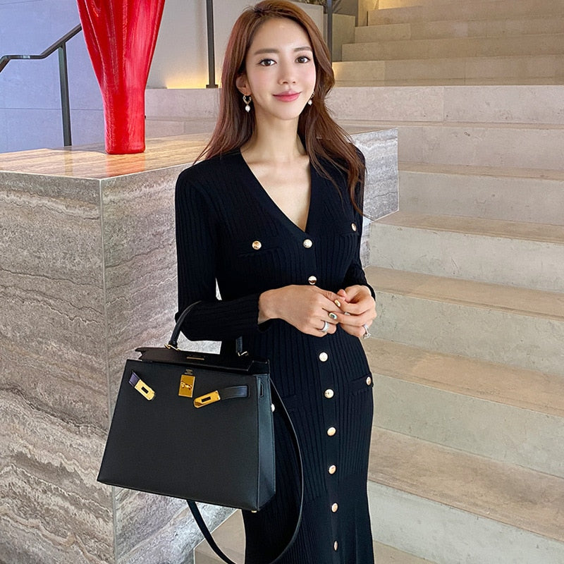 Maxi Long Sleeve V-neck Dress