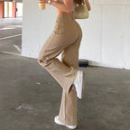Brown  High Waist Stretch Wide Leg Denim