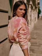 Pink Flower Painting Jacquard Knit Sweater