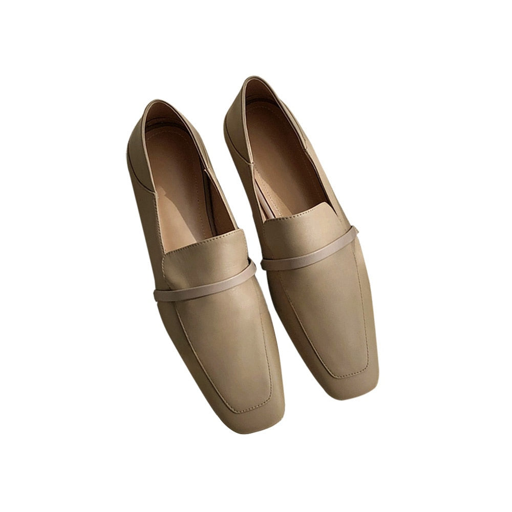 Leather Square Toe Flats Casual Loafers