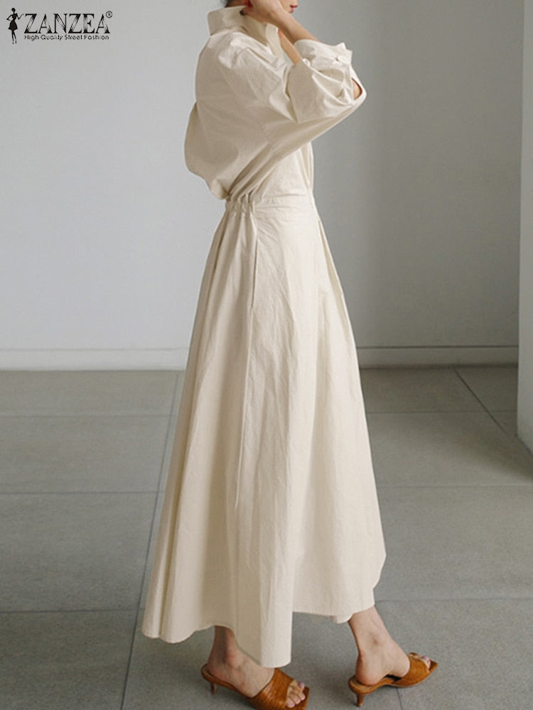 Oversized Neck Long Sleeve Shirt Dress