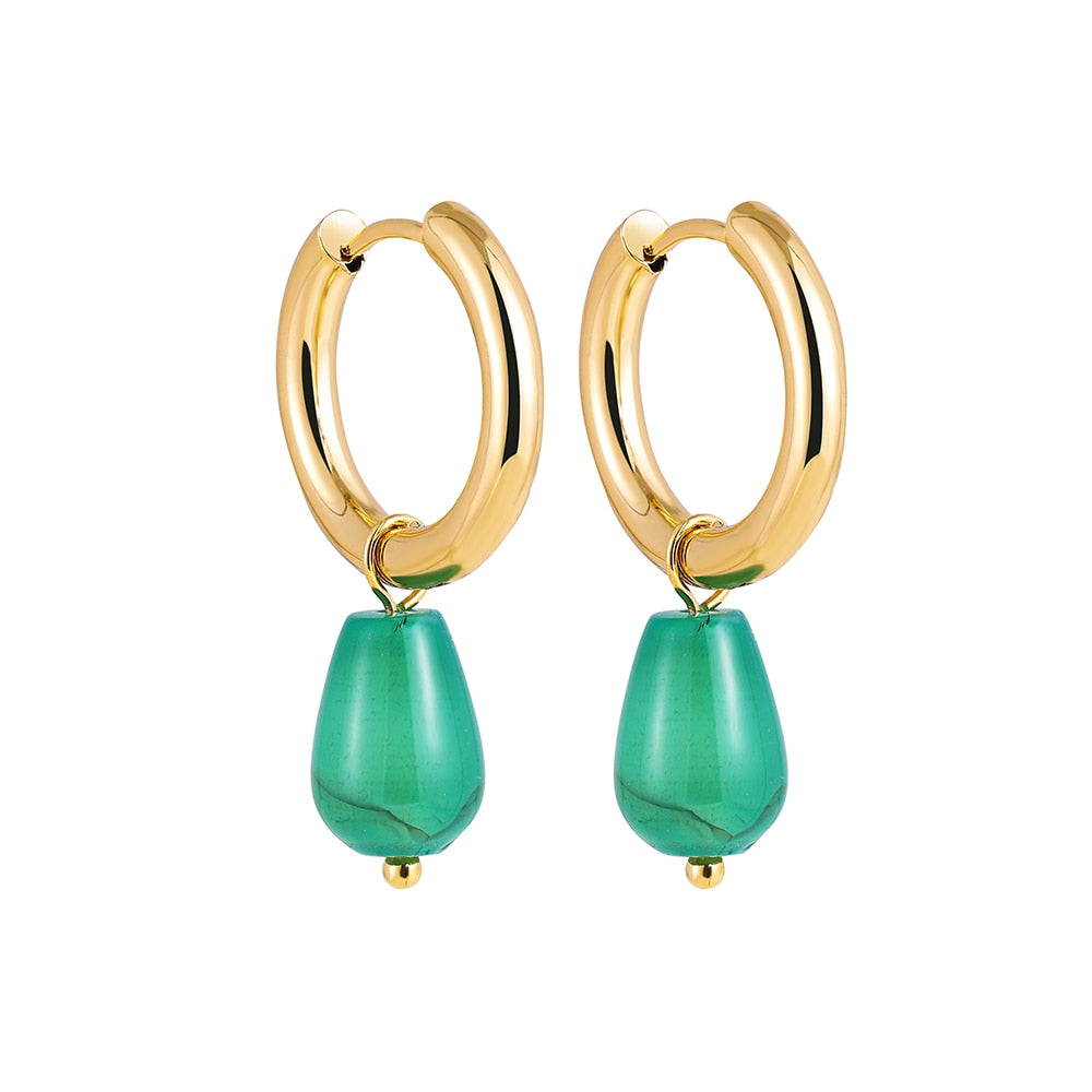 Natural Stone Hoop Earrings