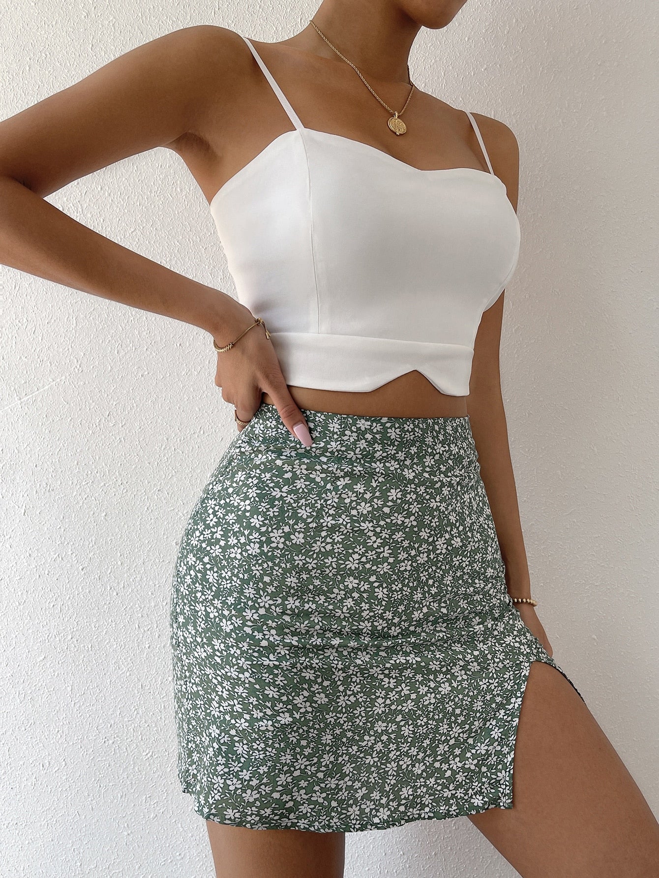 Floral Print High Waist Split Mini Skirts