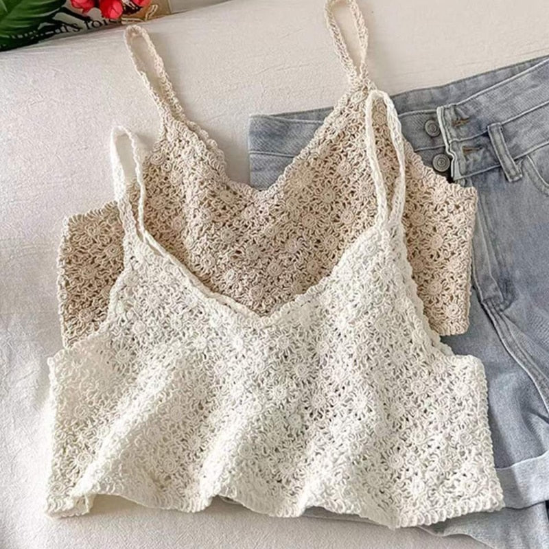 Crochet Knit Floral Crop Top
