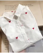 Heart Embroidery White Shirt