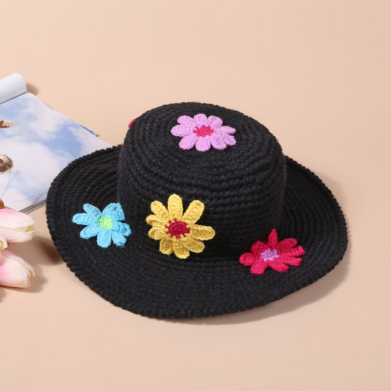 Black Daisy Crochet Bucket Hat