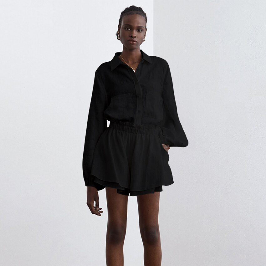 Linen Ruffle Short+Top Set