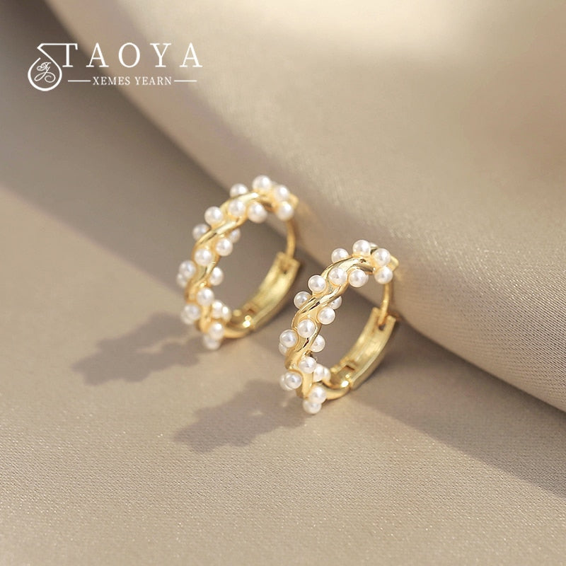Pearl Gold Hoop Earrings