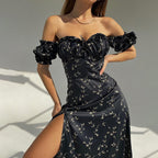 Lace-Up Floral  Split Dress