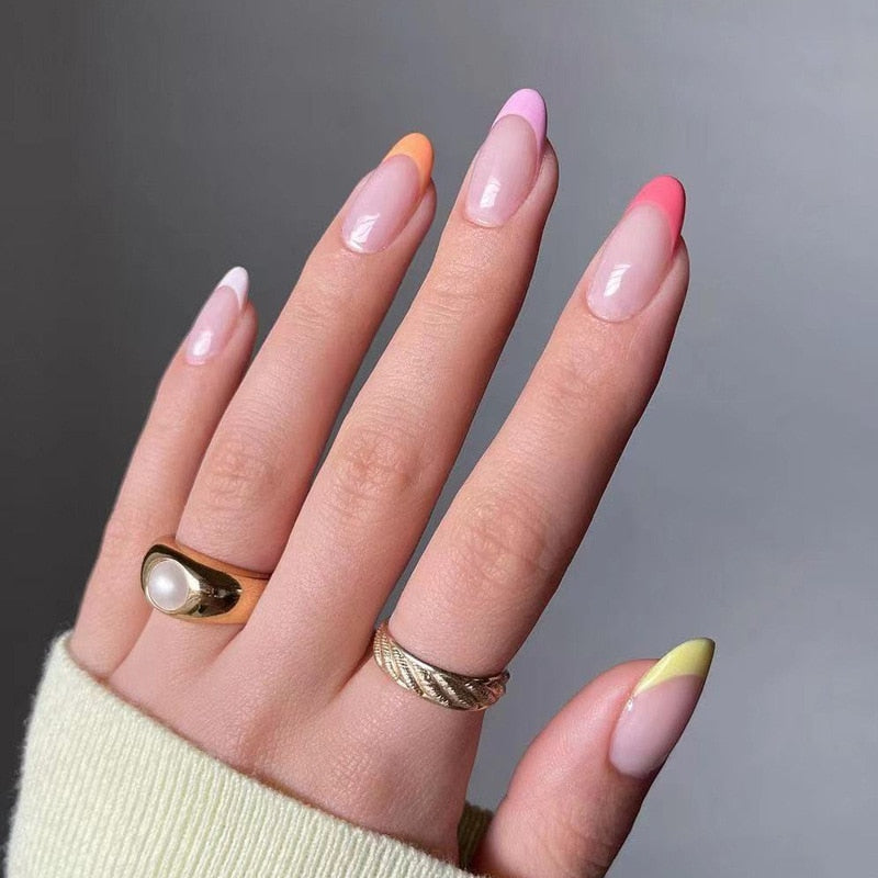 24pcs Rainbow French Multicolor Short Nails