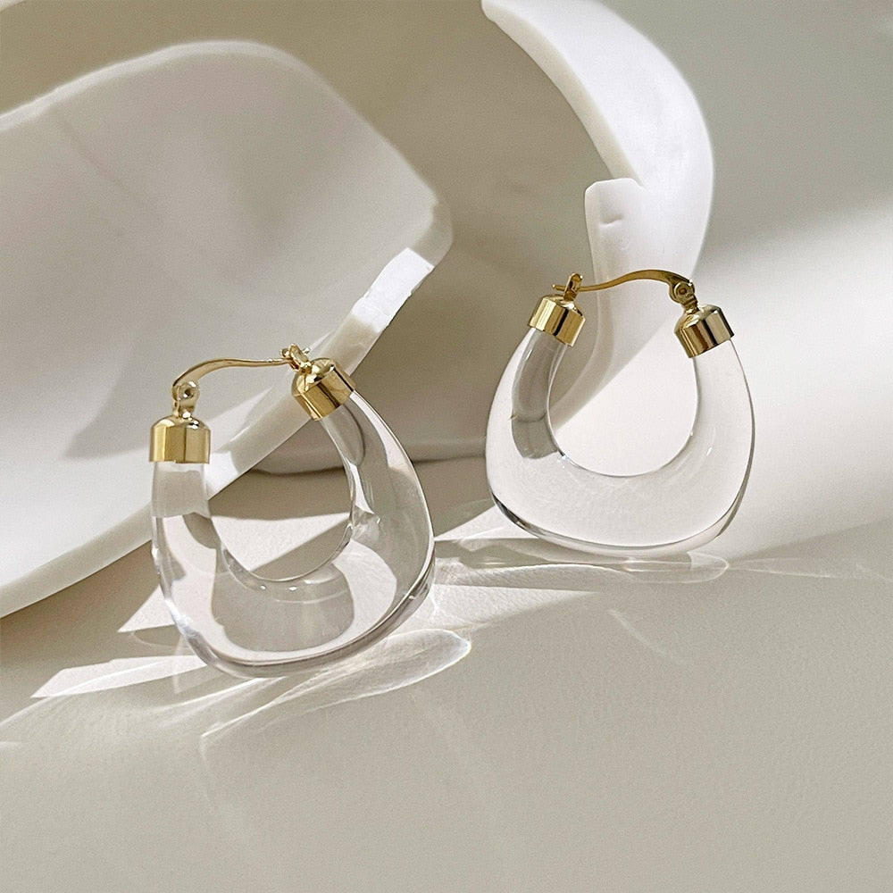 Transparent Resin Geometric Hoop Earrings