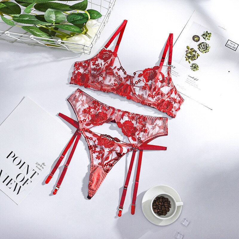 Embroidery Underwear Transparent Set