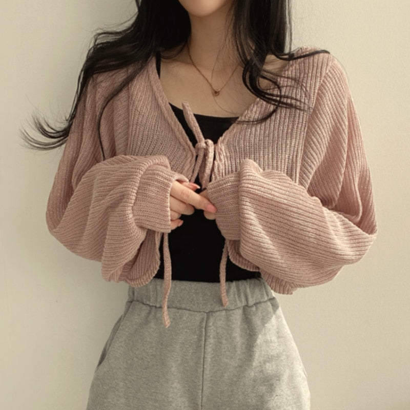 Lace-up Crop Top Cardigan