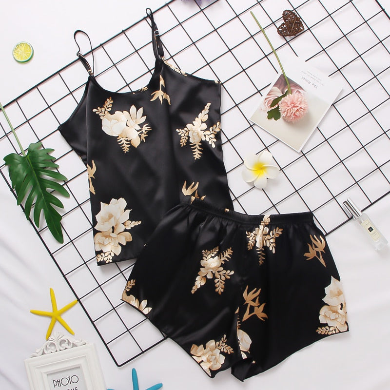 Silk Satin Floral Pajama Set