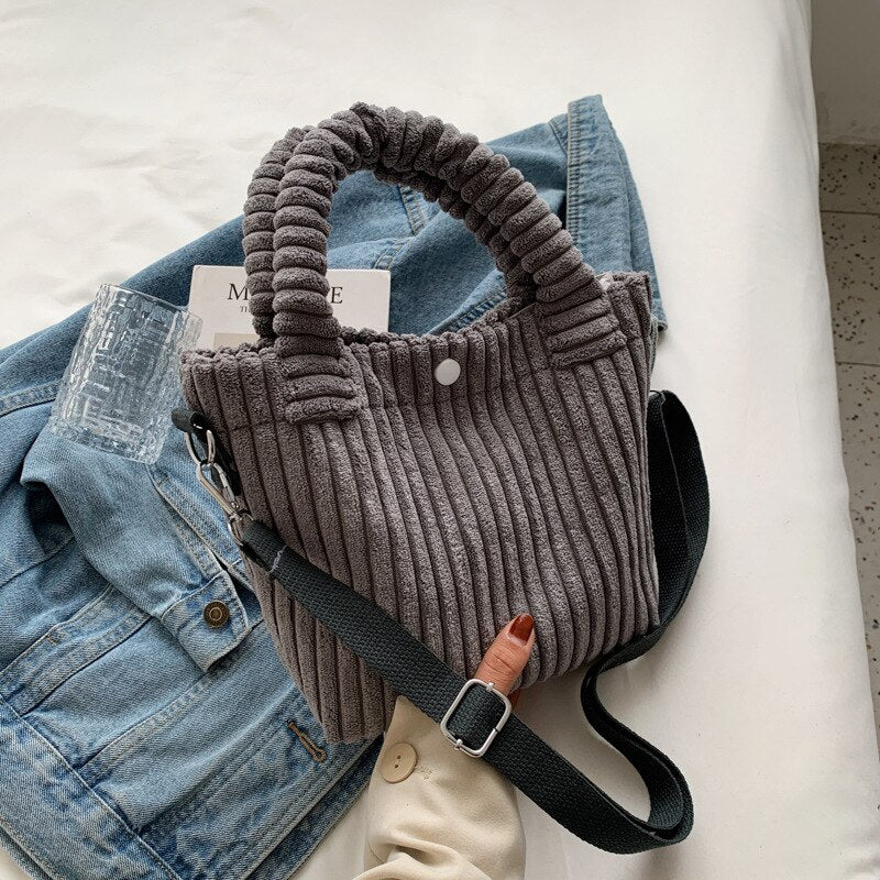 Bucket Shoulder Corduroy Bag