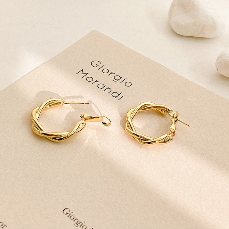 Twist Metal Circle Geometric Round Hoop Earrings