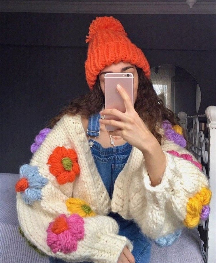 Flower Thick Sweater Cardigan