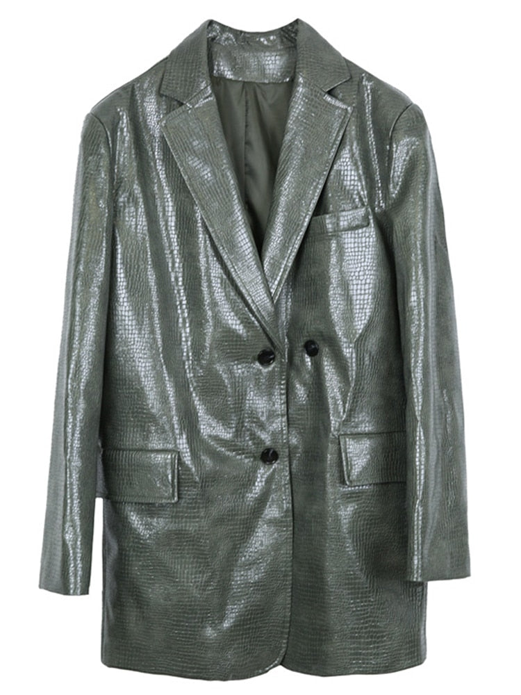 Green Crocodile Faux Leather Blazer