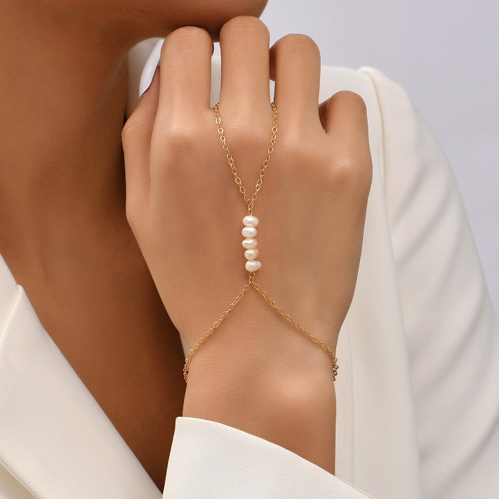 Pearl Chain Bracelet Ring