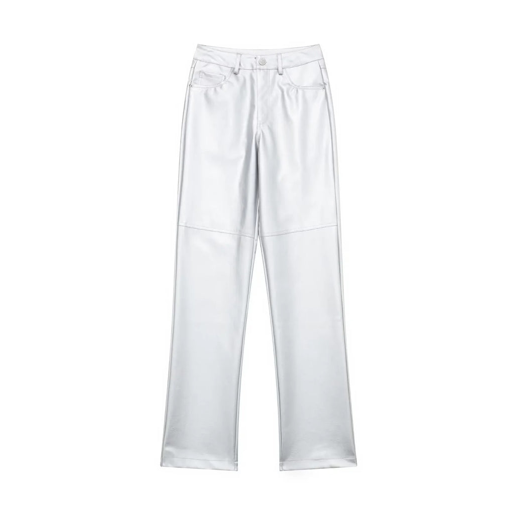 Metallic High Waist Leather Pants