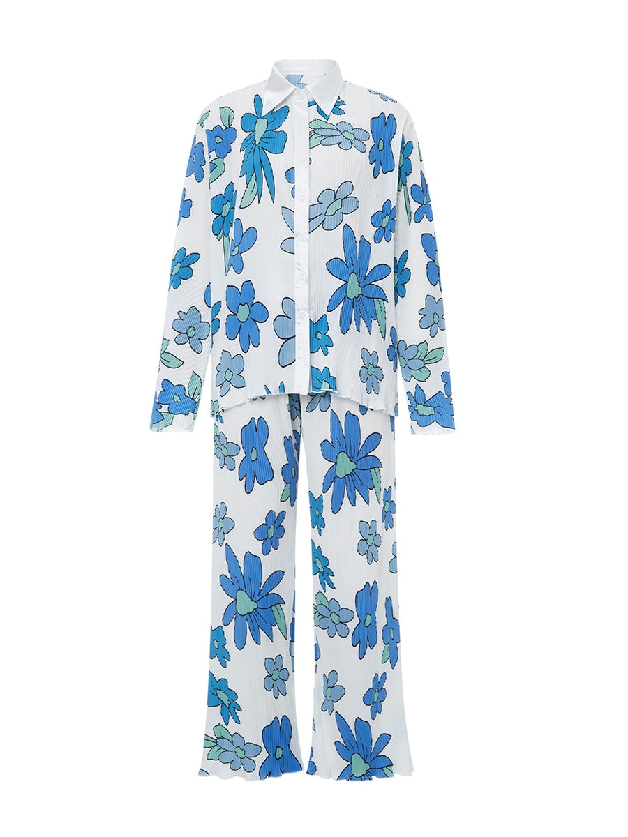 Blue Graphic Print Two Piece Set
