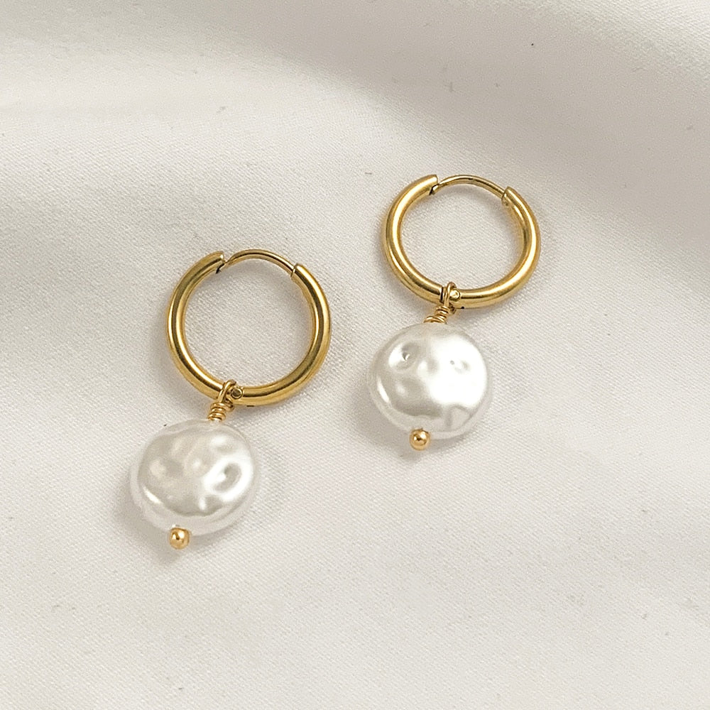 Natural Stone Hoop Earrings