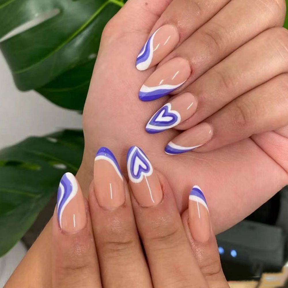 24pcs Small Oval Press On Nail Smiley Face