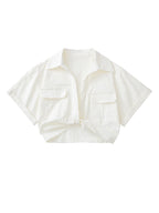 V-Neck Pockets Linen Shirt Top