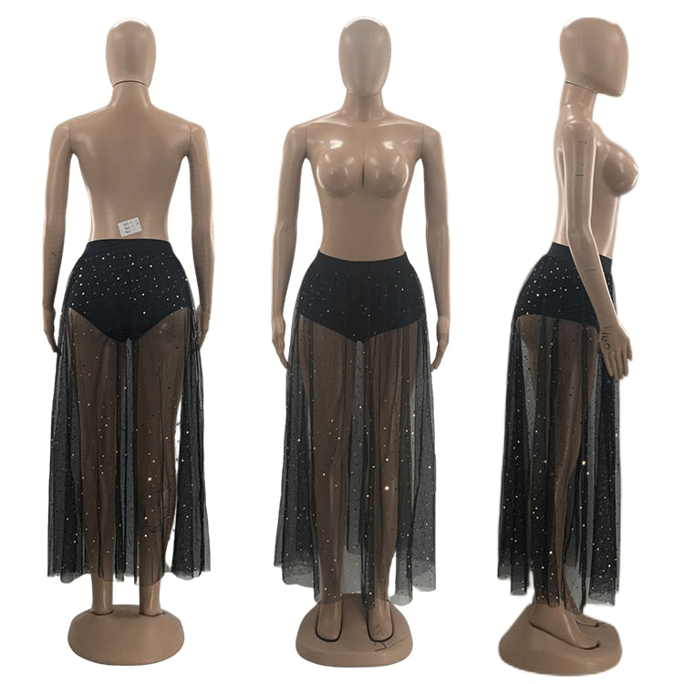 High Waist See Through Lace Maxi Skirt