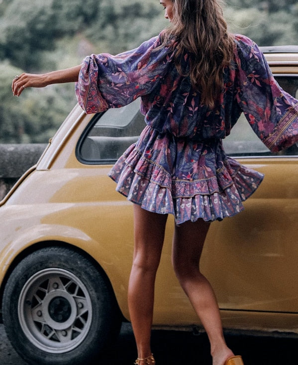 Purple Floral Mini Dress