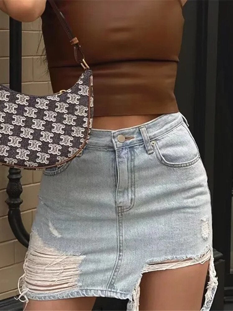 Denim Ripped Skirts