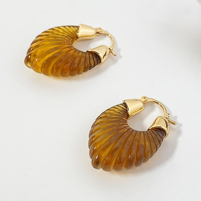 Brown Transparent Resin Geometric Hoop Earrings