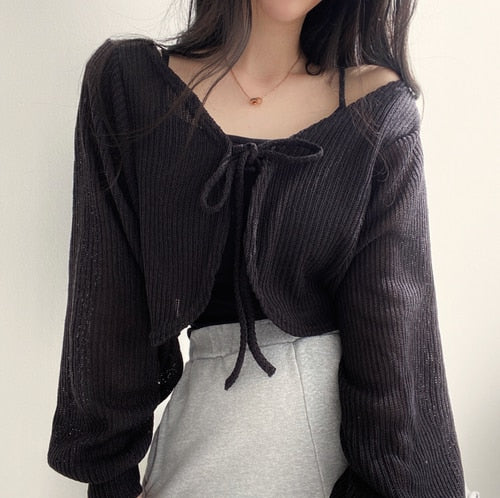 Lace-up Crop Top Cardigan