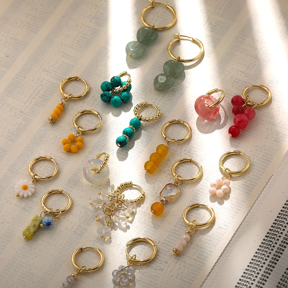 Natural Stone Hoop Earrings