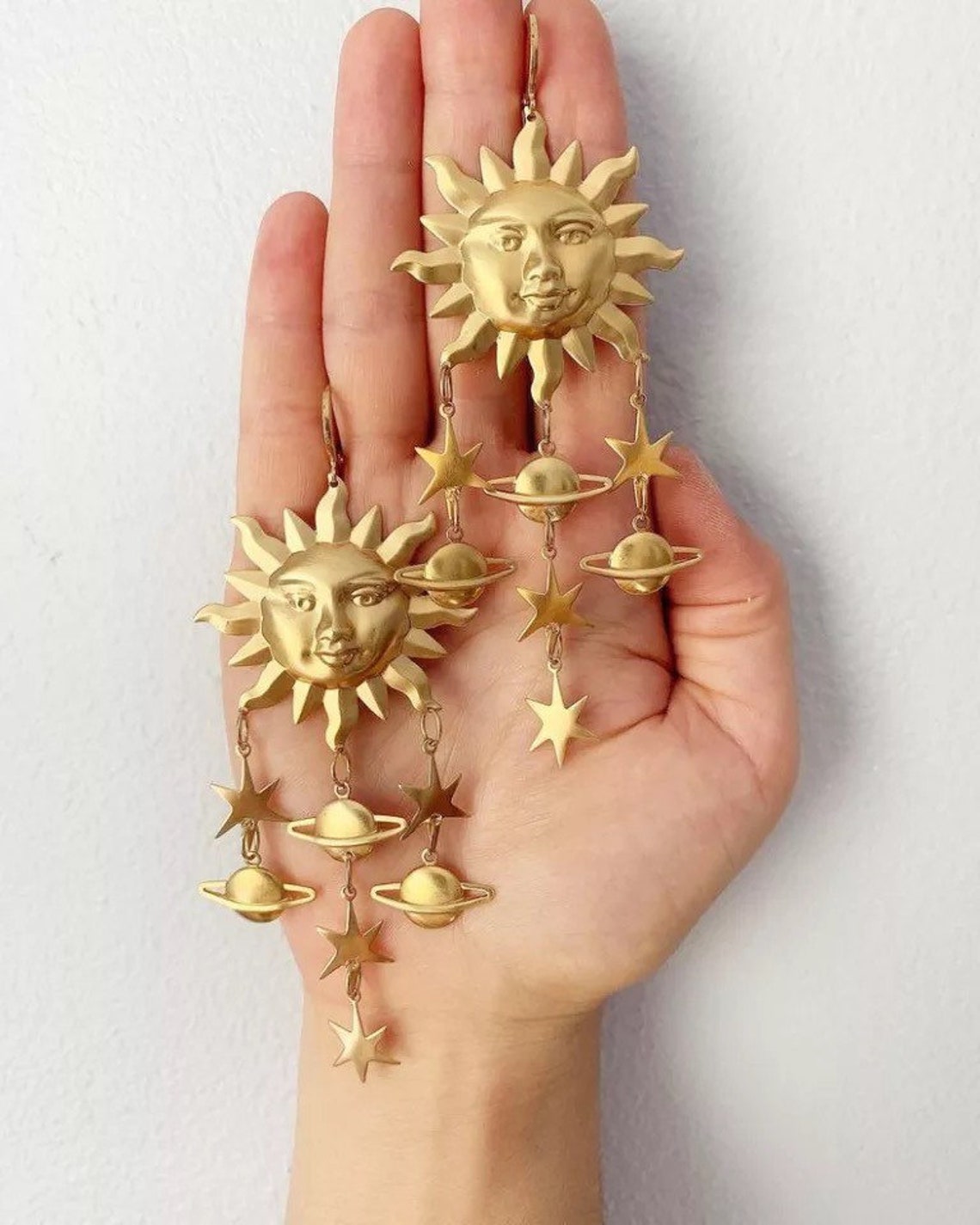 Gold Sun Star Celestial Earrings