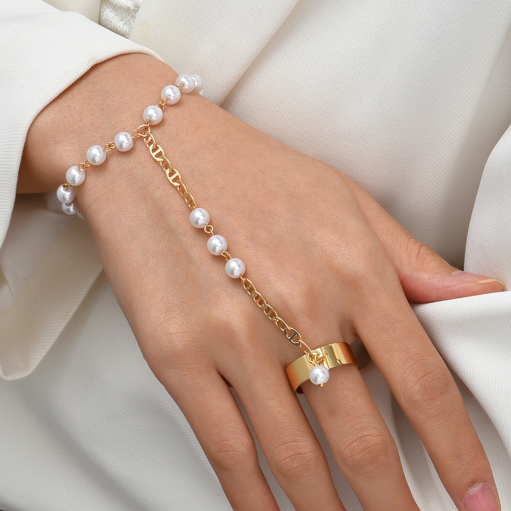Pearl Chain Bracelet Ring