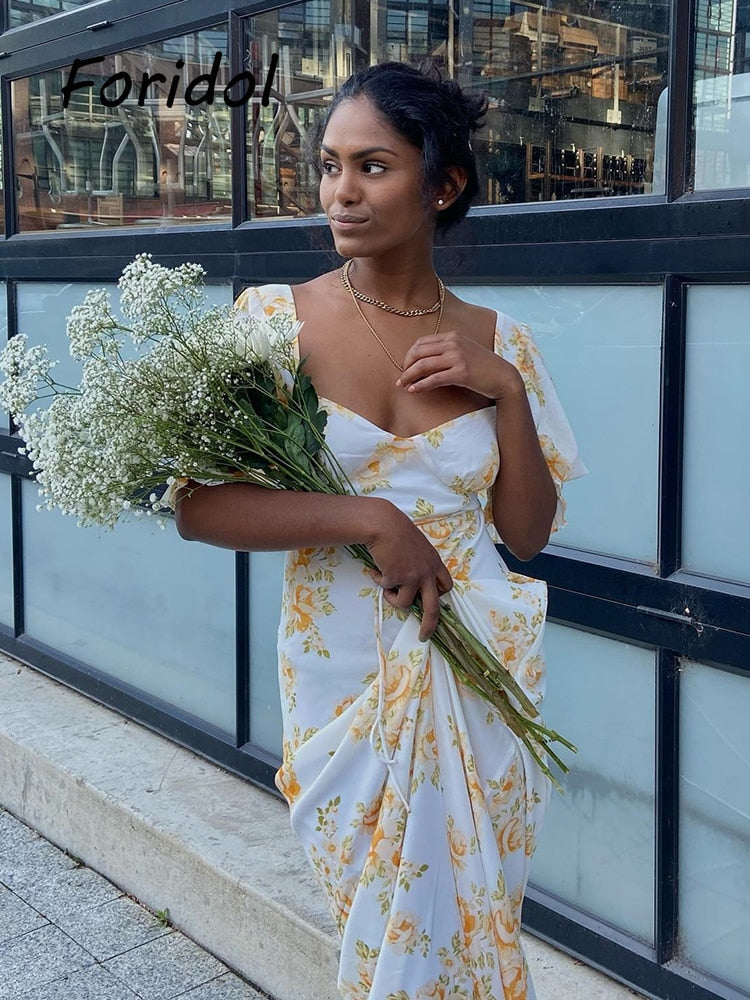 Floral French Maxi Long Dress
