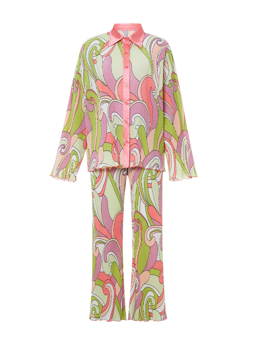 Green/Pink Graphic PrintTwo Piece Set
