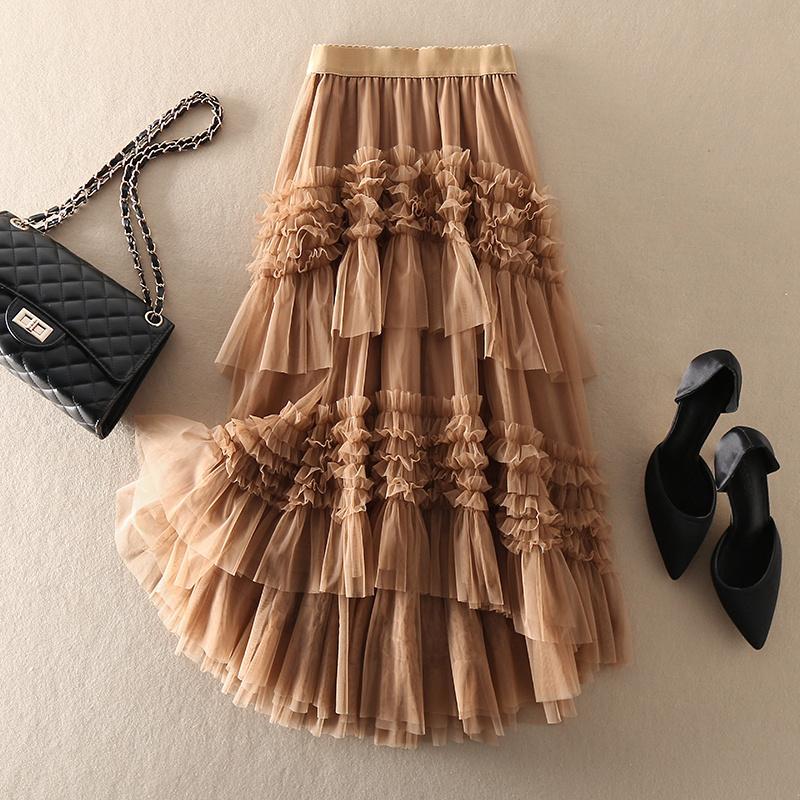 Elastic High Waist Mesh Skirt