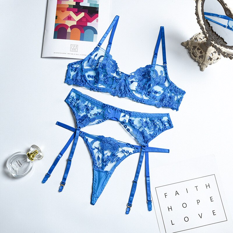 Embroidery Underwear Transparent Set