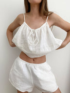 White Pajamas Cotton 2 Piece Set