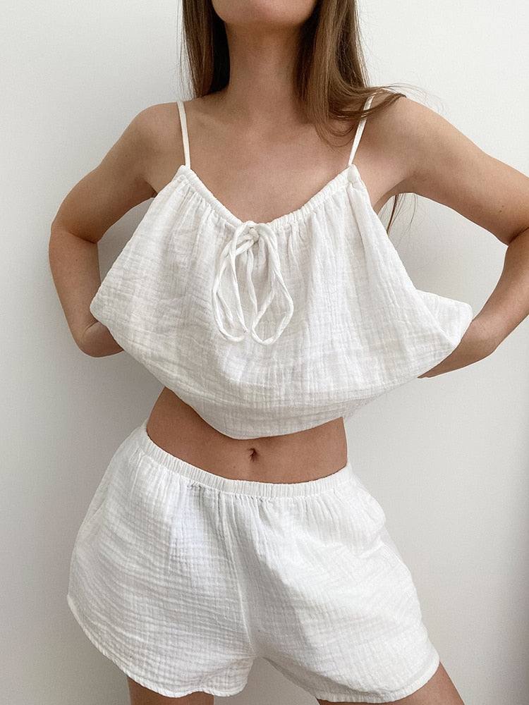 White Pajamas Cotton 2 Piece Set